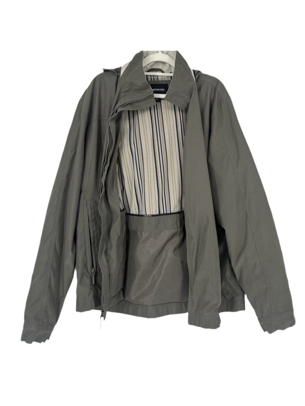 London Fog Rain Jacket Men's Small Olive Green Lightweight Windbreaker Hooded